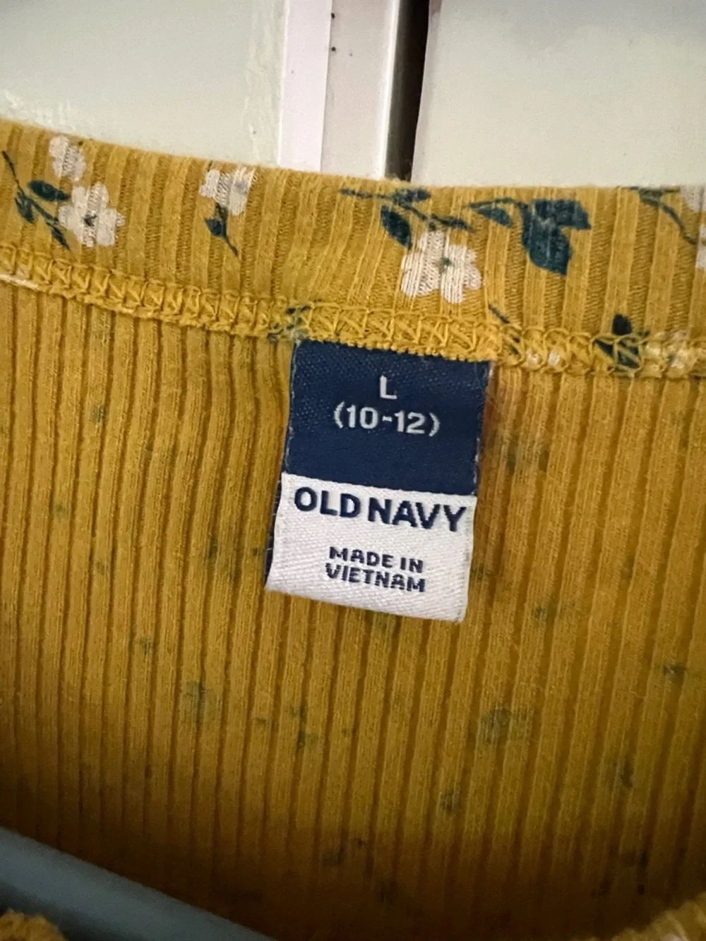 Old Navy Mustard Floral Ribbed Long Sleeve Henley